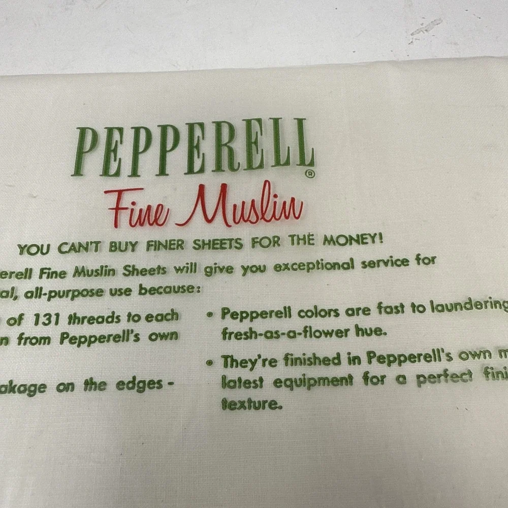 VTG Pepperell Muslin Twin Bed Sheet Bedding White Made in USA 1960s 1970s NOS